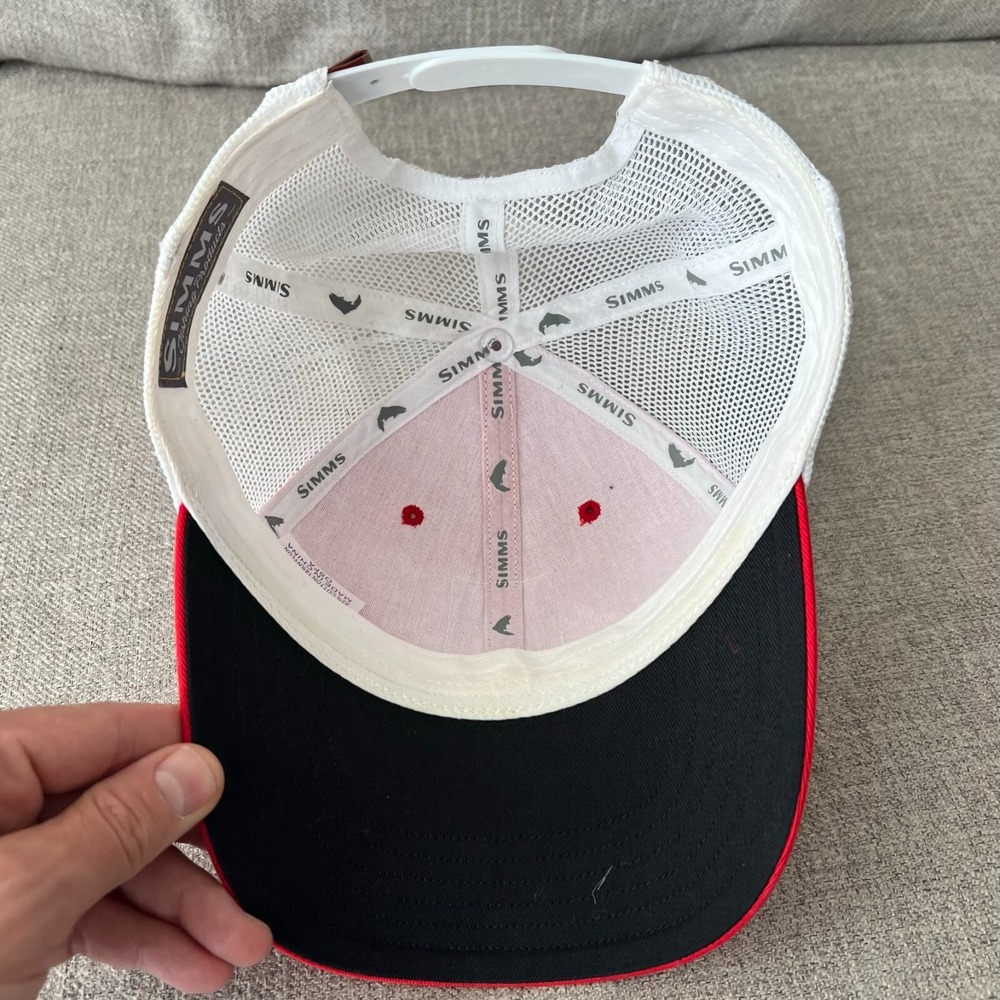 Simms Fishing Catch and Release Patch Red White Trucker Snapback Cap Hat - Picture 5 of 7